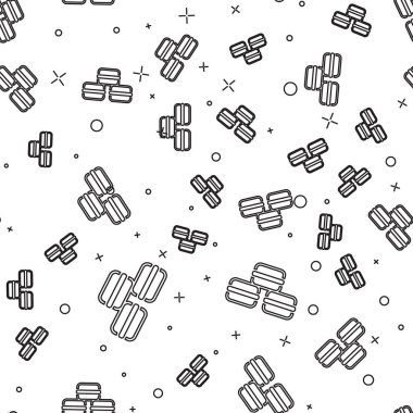 Siyah çizgi Macaron kurabiye ikonu beyaz arka planda izole edilmiş kusursuz desen. Makarna tatlı fırın. Vektör.