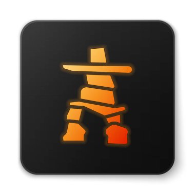 Orange glowing neon Inukshuk icon isolated on white background. Black square button. Vector. clipart