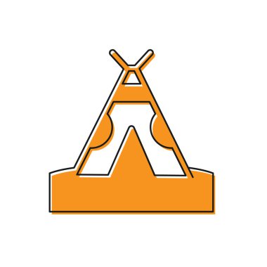 Beyaz arka planda izole edilmiş turuncu geleneksel kızılderili çadırı ya da wigwam ikonu. Kızılderili çadırı. Vektör.