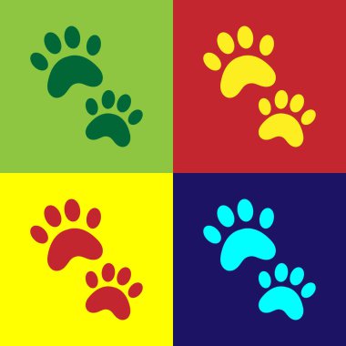 Pop Art Paw yazdırma simgesi renk arkaplanında izole edildi. Köpek ya da kedi pençesi izi. Hayvan izleri. Vektör.