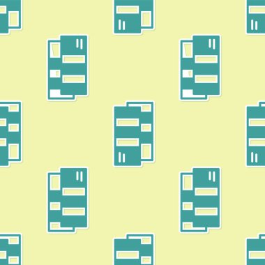 Yeşil Pantone palet kitap örneği boya ikonu sarı arkaplanda izole edilmiş kusursuz desen. Gökkuşağı pantonlu boya masası. Vektör.