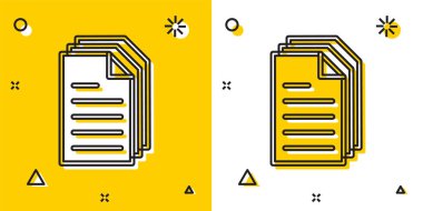 Siyah Dosya belgesi simgesi sarı ve beyaz arkaplanda izole edildi. Kontrol listesi simgesi. İş konsepti. Rastgele dinamik şekiller. Vektör.