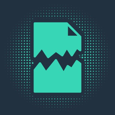 Mavi arkaplanda Green Torn belge simgesi izole edildi. Soyut çember rastgele noktalar. Vektör.