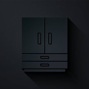 Kağıt kesiği Gardırop simgesi siyah arka planda izole edildi. Kağıt sanatı tarzı. Vektör.