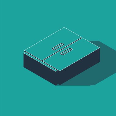 Isometric Gardırop simgesi yeşil arka planda izole edildi. Vektör.