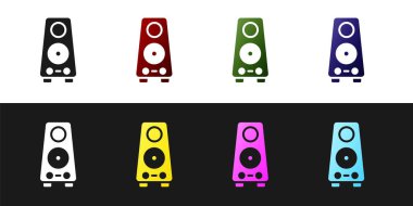 Stereo hoparlör simgesini siyah beyaz arkaplanda izole et. Ses sistemi hoparlörleri. Müzik ikonu. Müzikal sütun hoparlörü. Vektör.
