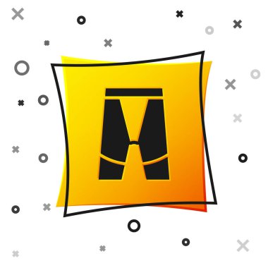 Beyaz arkaplanda siyah bisiklet şortu simgesi izole edildi. Sarı kare düğme. Vektör.