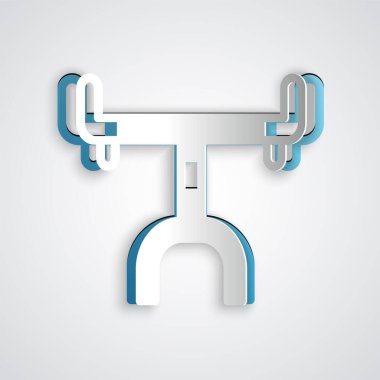 Kağıt kesiği bisiklet gidon simgesi gri arkaplanda izole edildi. Kağıt sanatı tarzı. Vektör.