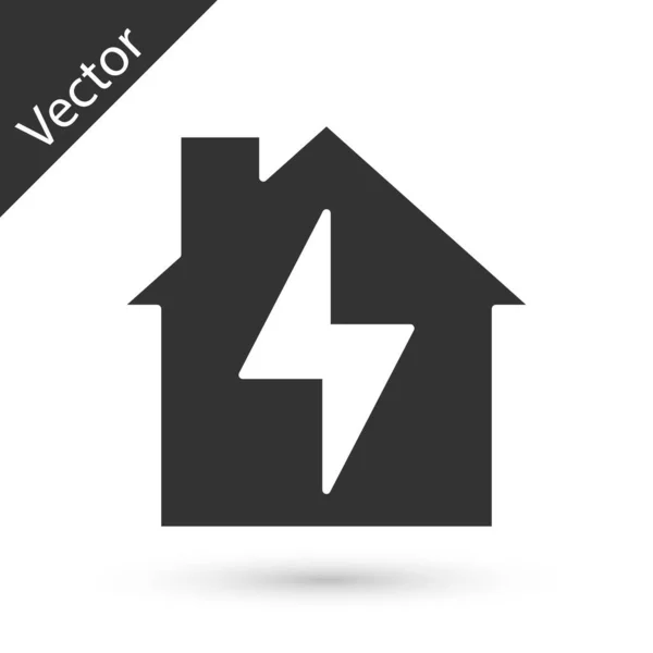 Серый Дом Икона Молнии Изолированы Белом Фоне Энергия Дома Вектор — стоковый вектор