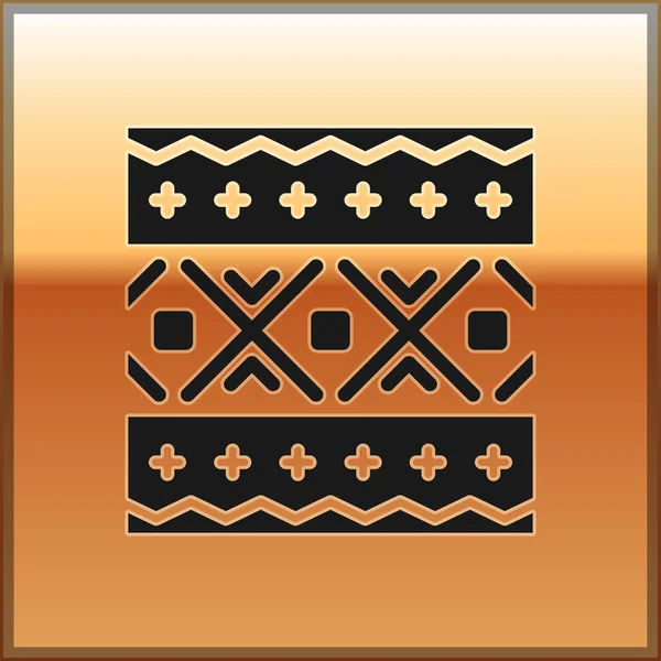 金の背景に隔離された刺繍アイコンのための黒ウクライナの民族パターン 伝統的な民俗芸術は刺繍パターンを編んだ ベクトル — ストックベクタ