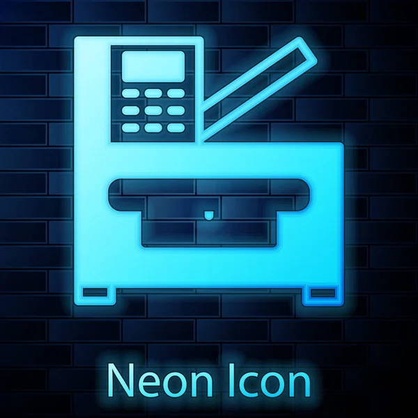 Glödande Neon Office Multifunktions Skrivare Kopia Maskin Ikon Isolerad Tegel — Stock vektor