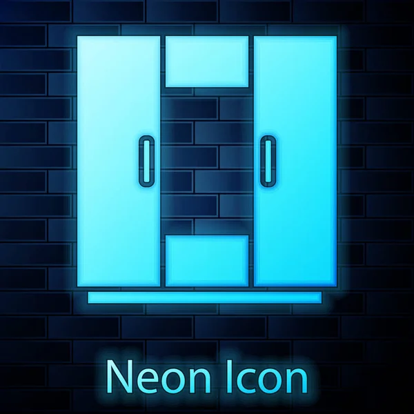 Glödande Neon Garderob Ikon Isolerad Tegel Vägg Bakgrund Vektor — Stock vektor