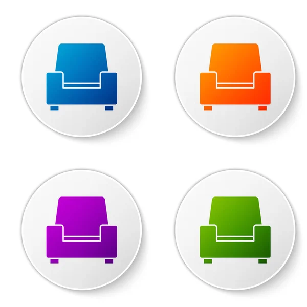 彩色扶手椅图标隔离在白色背景上 在圆形按钮中设置图标 — 图库矢量图片