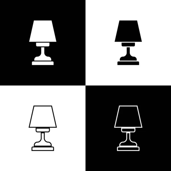 Set Icona Lampada Tavolo Isolato Sfondo Bianco Nero Vettore — Vettoriale Stock