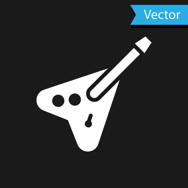 Ícone Guitarra Baixo Elétrico Branco Isolado Fundo Preto Vetor — Vetor de Stock