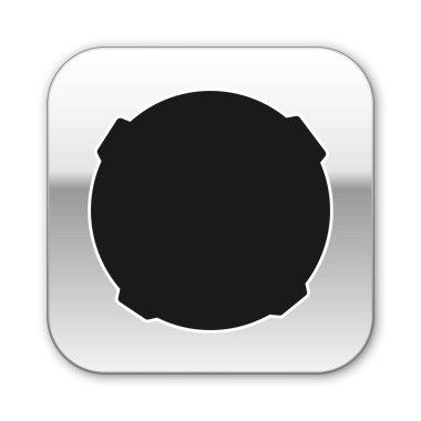 Siyah Ay simgesi beyaz arkaplanda izole edildi. Gümüş kare düğme. Vektör İllüstrasyonu.