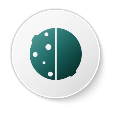 Beyaz arkaplanda izole edilmiş güneş ikonunun yeşil tutulması. Tam sonar tutulması. Beyaz daire düğmesi. Vektör İllüstrasyonu.