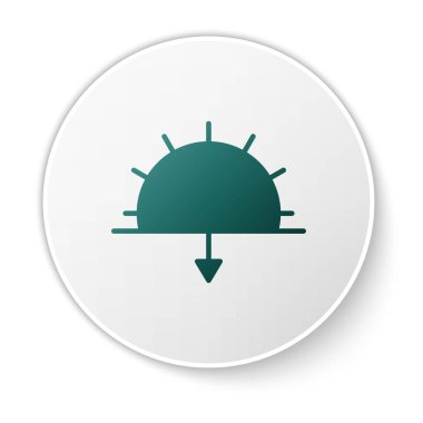 Yeşil Günbatımı simgesi beyaz arkaplanda izole edildi. Beyaz daire düğmesi. Vektör İllüstrasyonu.