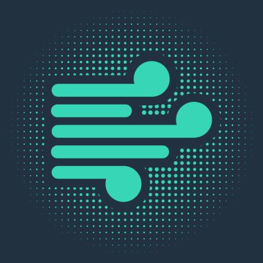 Yeşil Rüzgar simgesi mavi arkaplanda izole edildi. Rüzgarlı bir hava. Soyut çember rastgele noktalar. Vektör İllüstrasyonu.