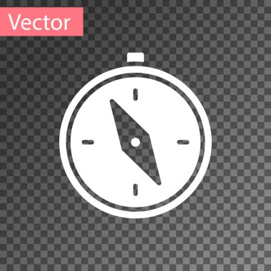 Beyaz Pusula simgesi şeffaf arkaplanda izole edildi. Rüzgâr yön bulma sembolü. Rüzgar gül işareti. Vektör İllüstrasyonu.