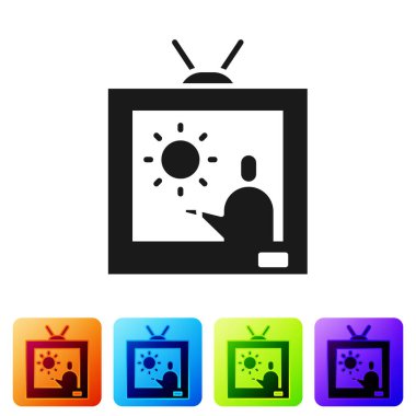 Siyah Hava tahminleri ikonu beyaz arkaplanda izole edildi. Renkli kare düğmelerle simgeleri ayarla. Vektör İllüstrasyonu.