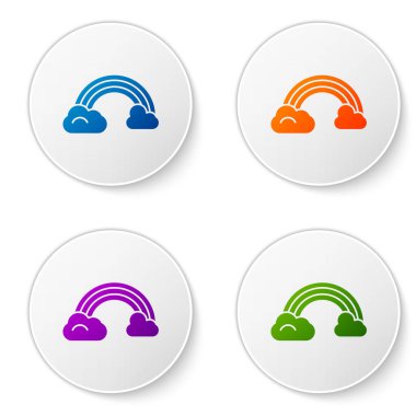 Beyaz arkaplanda izole edilmiş bulutlu Gökkuşağı rengi. Simgeleri daire düğmelerine ayır. Vektör İllüstrasyonu.