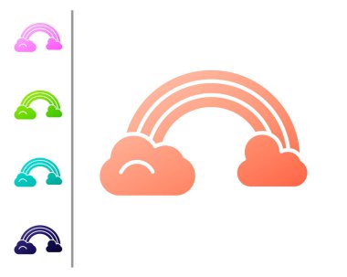 Beyaz arka planda izole edilmiş bulut simgesi olan mercan gökkuşağı. Renk simgelerini ayarla. Vektör İllüstrasyonu.