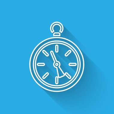 Beyaz çizgi pusula simgesi uzun gölgeli izole edildi. Rüzgâr yön bulma sembolü. Rüzgar gül işareti. Vektör İllüstrasyonu.