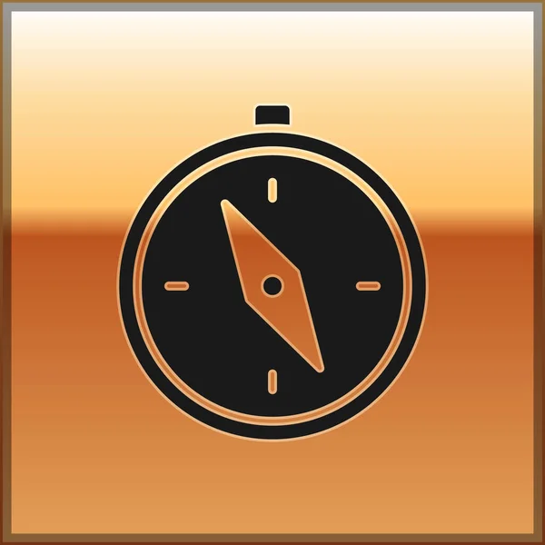 Ikona Czarnego Kompasu Złotym Tle Symbol Nawigacji Windrose Wiatr Różany — Wektor stockowy