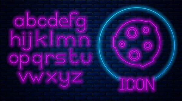 Gloeiende Neon Maan Icoon Geïsoleerd Bakstenen Muur Achtergrond Neon Licht — Stockvector