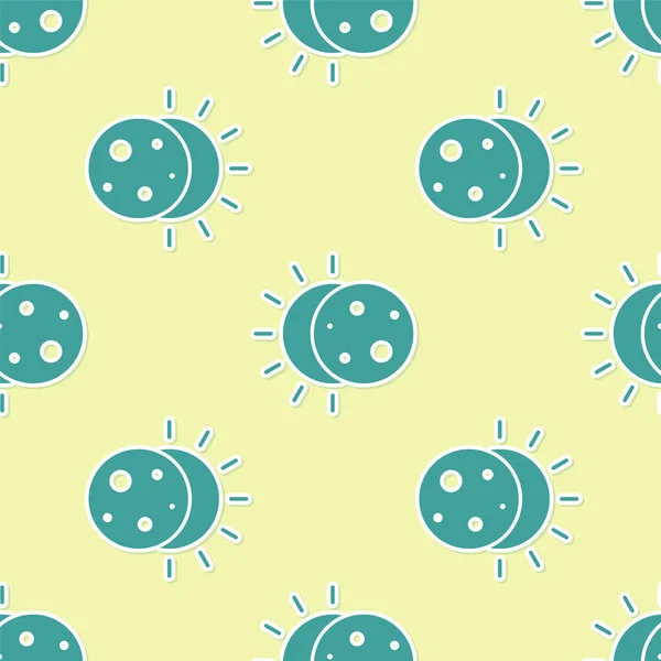 Green Eclipse Sun Icon Isolated Seamless Pattern Yellow Background Úplné — Stockový vektor