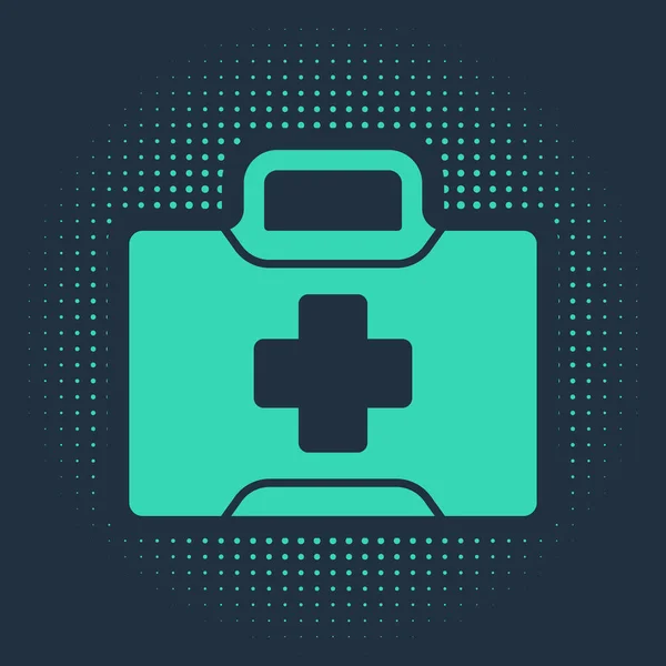 Зеленый Значок Аптечки Синем Фоне Медицинская Коробка Крестом Медицинское Оборудование — стоковый вектор