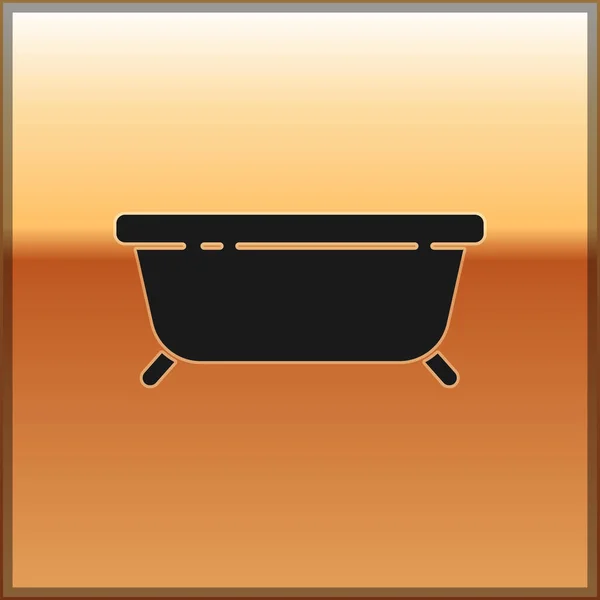 Black Bathtub Icon Isolated Gold Background Vector Illustration — Stock Vector