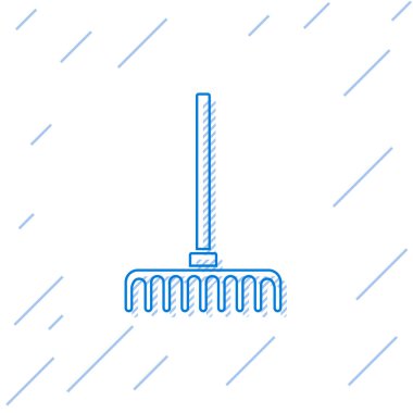 Mavi çizgi bahçe tırmık simgesi beyaz arkaplanda izole edildi. Bahçecilik, tarım, çiftçilik aleti. Toprak işçisi. Vektör.