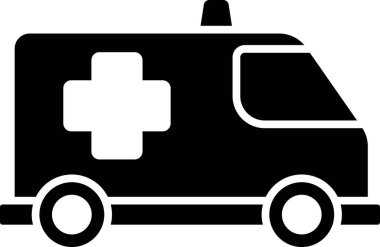 Siyah ambulans ve acil durum arabası ikonu beyaz arka planda izole edildi. Ambulans aracı tıbbi tahliye. Vektör..