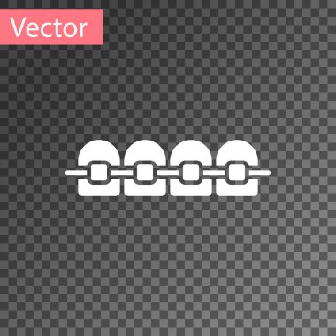 Şeffaf arkaplanda izole edilmiş diş teli simgesi olan beyaz dişler. Diş ısırığının hizası, diş telli sıra. Diş konsepti. Vektör.