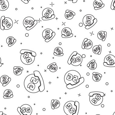 5G yeni kablosuz internet kablosuz kablosuz internet ikonuna sahip siyah hat telefon beyaz arka planda izole edilmiş. Küresel ağ yüksek hızlı bağlantı veri oranı teknolojisi. Vektör.