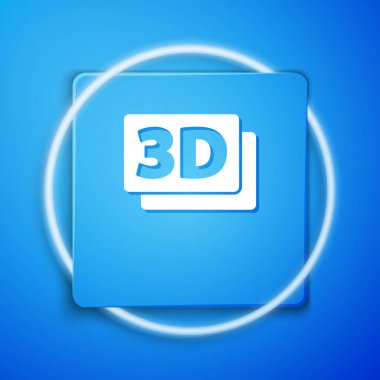 Mavi arkaplanda beyaz 3D kelime simgesi izole edildi. Mavi kare düğme. Vektör.