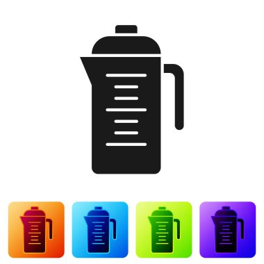 Siyah Çaydanlık simgesi beyaz arkaplanda izole edildi. Renkli kare düğmelerle simgeleri ayarla. Vektör.