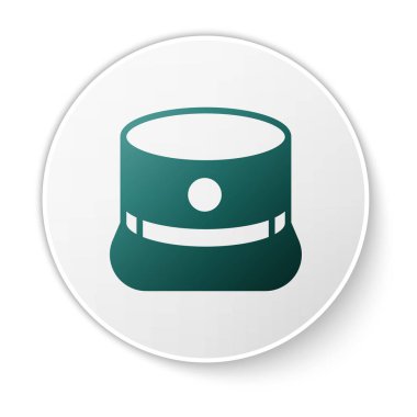 Yeşil Kepi simgesi beyaz arkaplanda izole edildi. Yüzbaşı ordu üniforması başlığı. Tarihsel genel şapka. Beyaz daire düğmesi. Vektör.