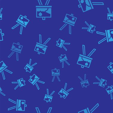 Mavi ahşap sehpa ya da resim tahtası simgesi mavi arka planda izole edilmiş pürüzsüz desen. Vektör.