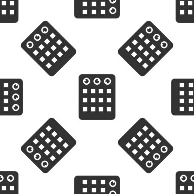 Gri Davul Makinesi simgesi beyaz arka planda izole edilmiş kusursuz desen. Müzik aletleri. Vektör.