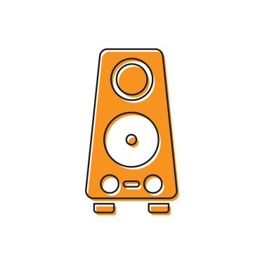 Turuncu Stereo hoparlör simgesi beyaz arkaplanda izole edildi. Ses sistemi hoparlörleri. Müzik ikonu. Müzikal sütun hoparlörü. Vektör.