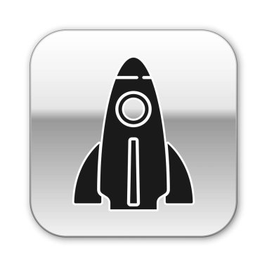 Siyah İş Başlangıcı proje konsepti simgesi beyaz arkaplanda izole edildi. Yeni iş, girişimcilik, yenilik ve teknolojinin sembolü. Gümüş kare düğme. Vektör.