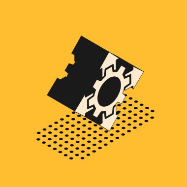 Isometric Project ekip taban simgesi sarı arkaplanda izole edildi. İş analizi ve planlama, danışmanlık, takım çalışması, proje yönetimi. Vektör.