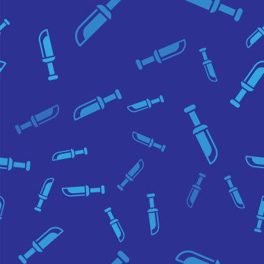 Mavi Askeri bıçak ikonu mavi arka planda izole edilmiş kusursuz desen. Vektör.