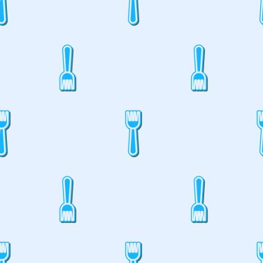 Mavi çizgi tek kullanımlık plastik çatal simgesi gri arka planda izole edilmiş. Vektör İllüstrasyonu.