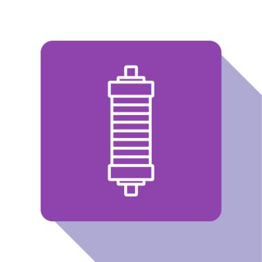 Beyaz çizgi şok emici simgesi beyaz arkaplanda izole edildi. Mor kare düğme. Vektör.