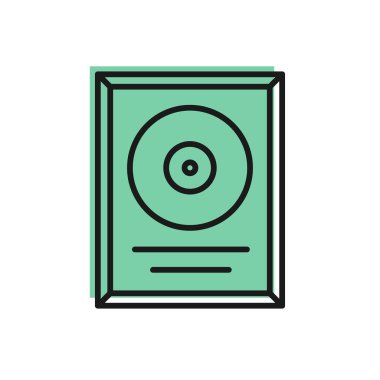 Beyaz arkaplanda izole edilmiş çerçeve simgesinde siyah çizgi CD disk ödülü. Modern tören. En çok satan. Müzik kupası. Vektör.