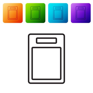 Siyah çizgi kesme tahtası simgesi beyaz arkaplanda izole edildi. Kesme tahtası sembolü. Renkli kare düğmelerle simgeleri ayarla. Vektör.